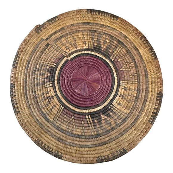 African Woven Coil Flat Basket 14" diameter African Coiled Wall Vintage Wall - Picture 1 of 3